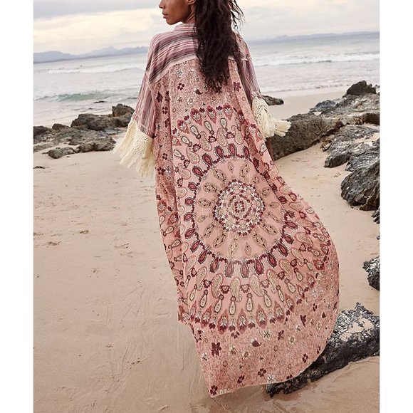 FREE PEOPLE Watching Waves Maxi Shirt / Mauve Combo NWT - Picture 7 of 11